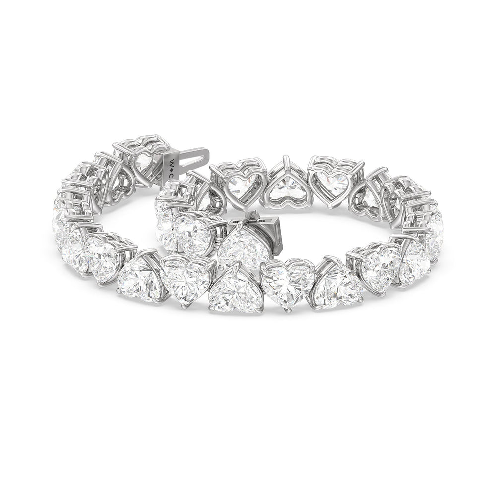 Heart Shape Diamond Tennis Bracelet with Lab Cut Diamond in 14KT White Gold view 2
