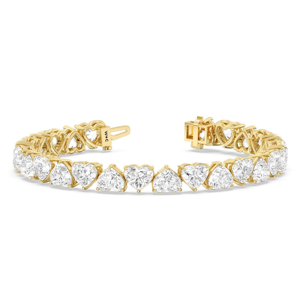 Heart Shape Diamond Tennis Bracelet with Lab Cut Diamond in 14KT Yellow Gold view 1
