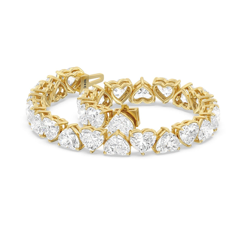 Heart Shape Diamond Tennis Bracelet with Lab Cut Diamond in 14KT Yellow Gold view 2
