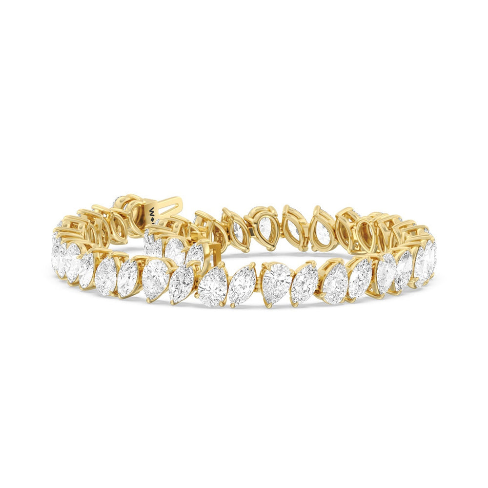 Pear and Marquise Alternating Tennis Bracelet with Lab Cut Diamond in 14KT Yellow Gold view 3
