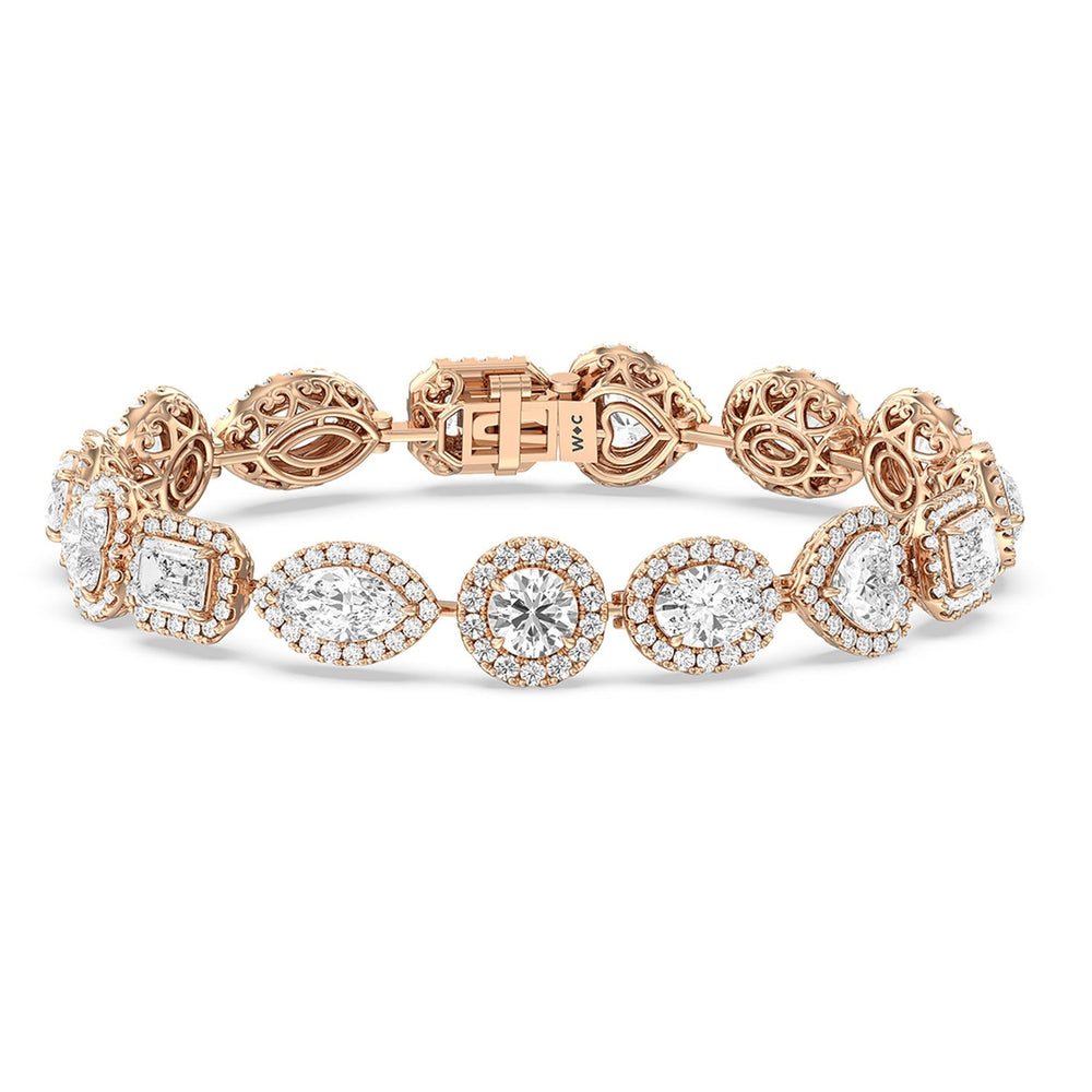 Linked Fancy Shape Halo Bracelet with Lab Cut Diamond in 14KT Rose Gold view 1
