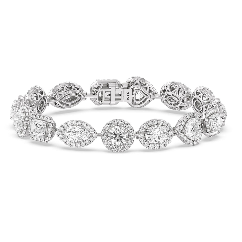 Linked Fancy Shape Halo Bracelet with Lab Cut Diamond in 14KT White Gold view 1
