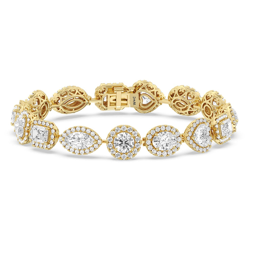 Linked Fancy Shape Halo Bracelet with Lab Cut Diamond in 14KT Yellow Gold view 1
