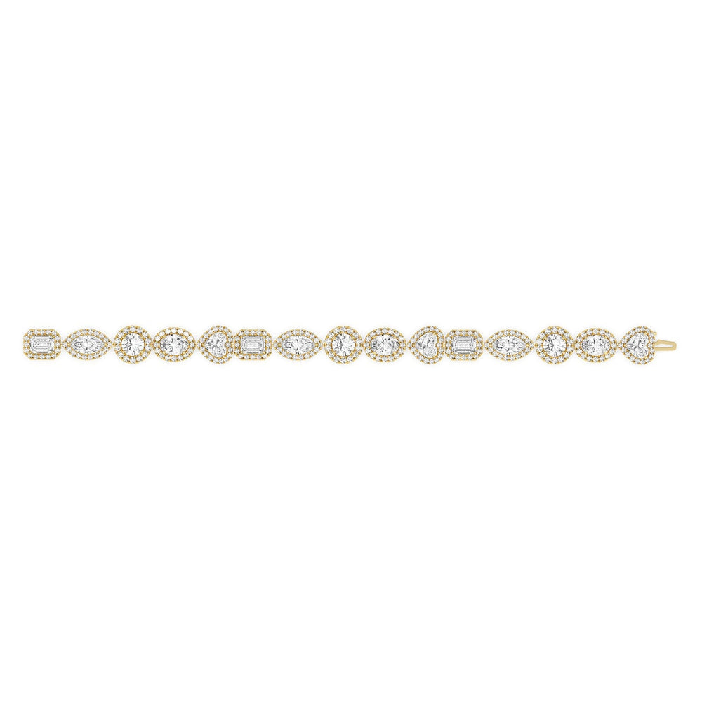 Linked Fancy Shape Halo Bracelet with Lab Cut Diamond in 14KT Yellow Gold view 2
