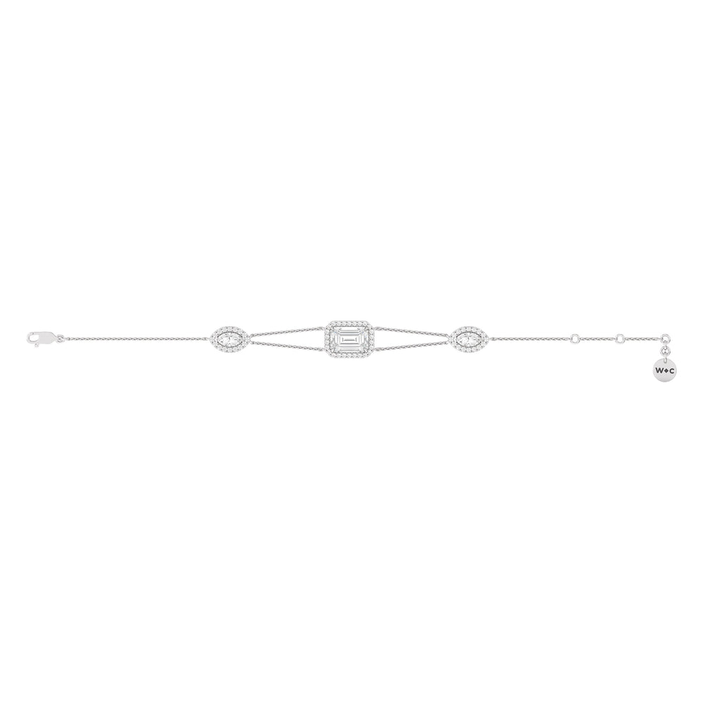 Halo Trio Station Bracelet with Lab Cut Diamond in 14KT White Gold view 5
