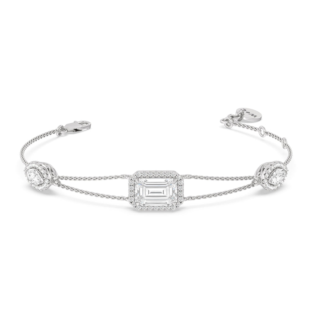 Halo Trio Station Bracelet with Lab Cut Diamond in 14KT White Gold view 1
