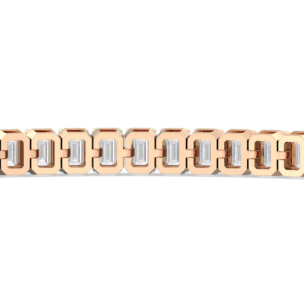 Emerald Tennis Bracelet with 3 Cut Diamond in 14KT Rose Gold view 8
