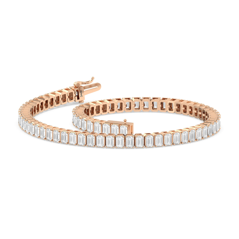 Emerald Tennis Bracelet with 3 Cut Diamond in 14KT Rose Gold view 5
