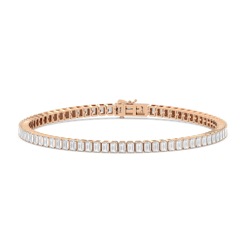 Emerald Tennis Bracelet with 3 Cut Diamond in 14KT Rose Gold view 1
