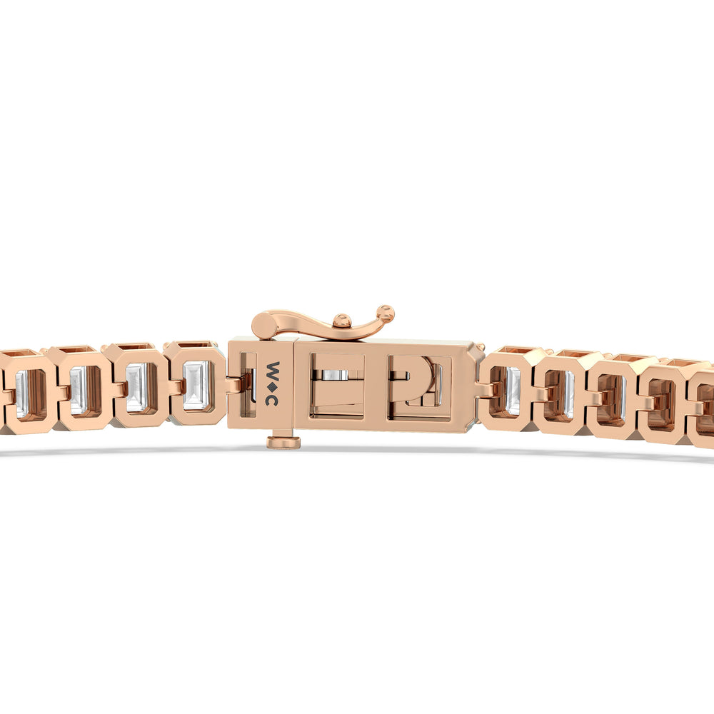 Emerald Tennis Bracelet with 3 Cut Diamond in 14KT Rose Gold view 7
