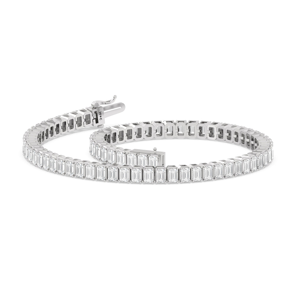 Emerald Tennis Bracelet with 3 Cut Diamond in 14KT White Gold view 5
