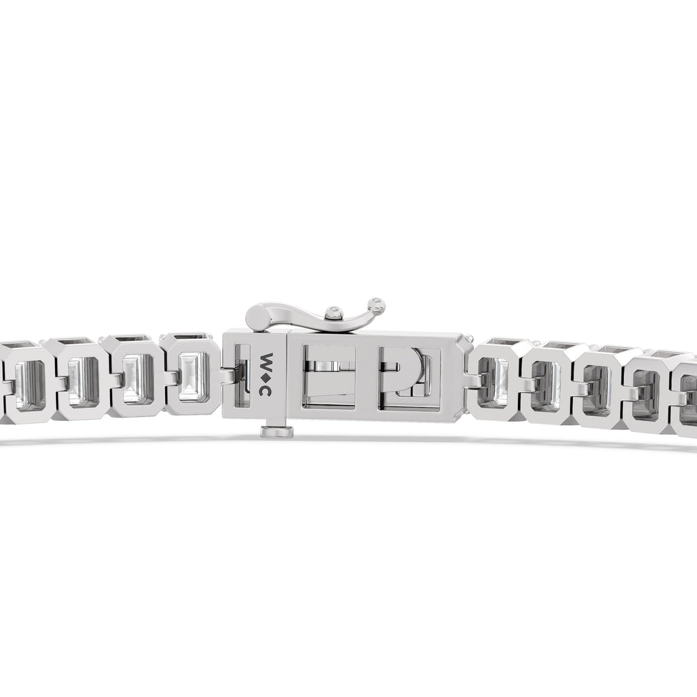 Emerald Tennis Bracelet with 3 Cut Diamond in 14KT White Gold view 7
