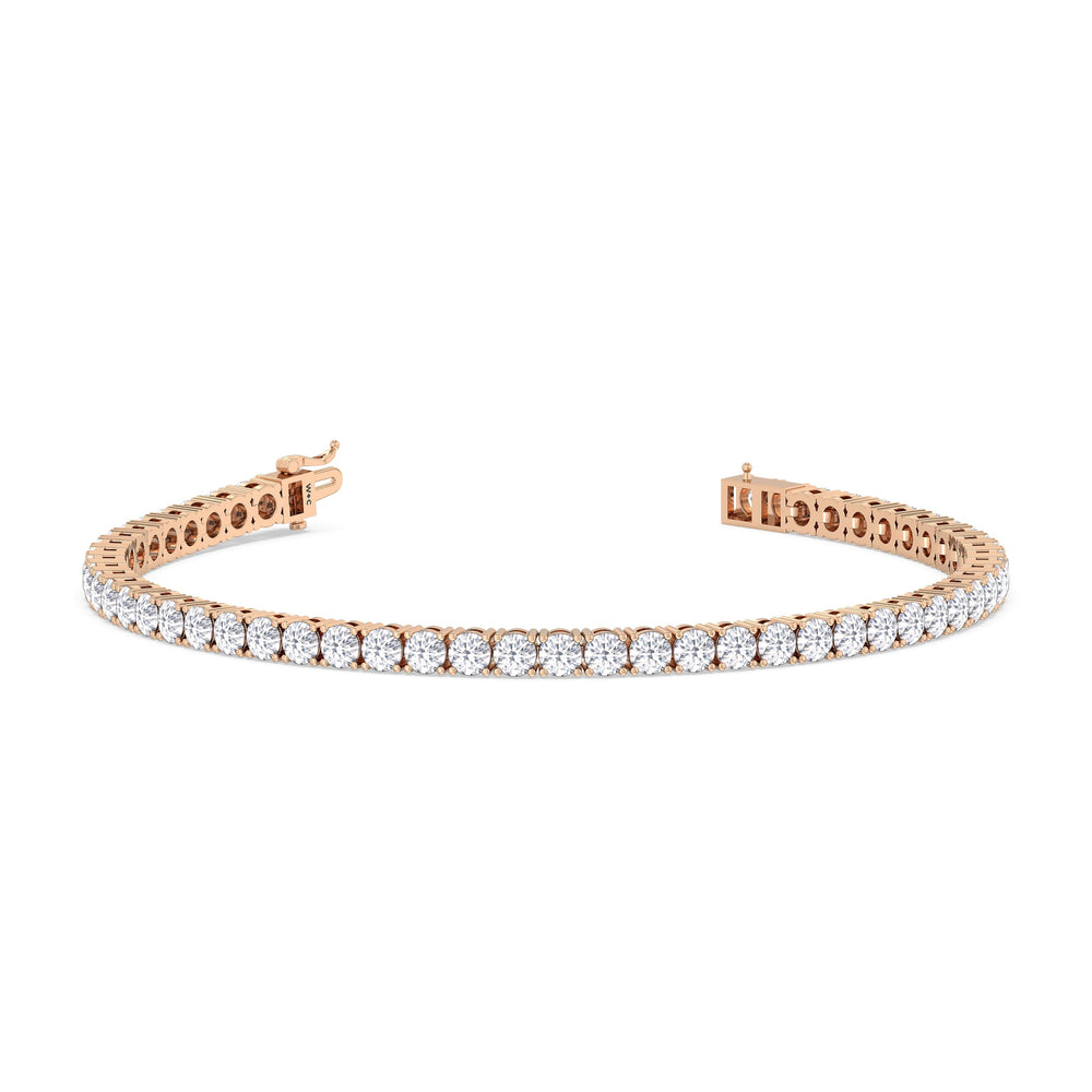 Four Prong Lab Diamond Tennis Bracelet with 7 Cut Diamond in 14KT Rose Gold view 2
