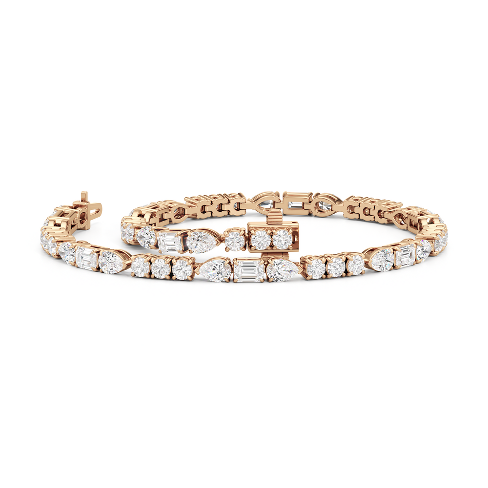Pear, Emerald and Round Linear Tennis Bracelet with 6 Cut Diamond in 14KT Rose Gold view 3

