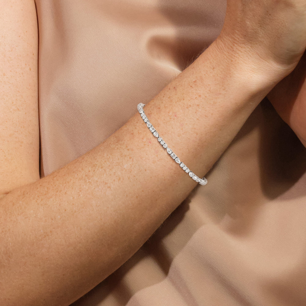 Pear, Emerald and Round Linear Tennis Bracelet with 6 Cut Diamond in 14KT Rose Gold view 4
