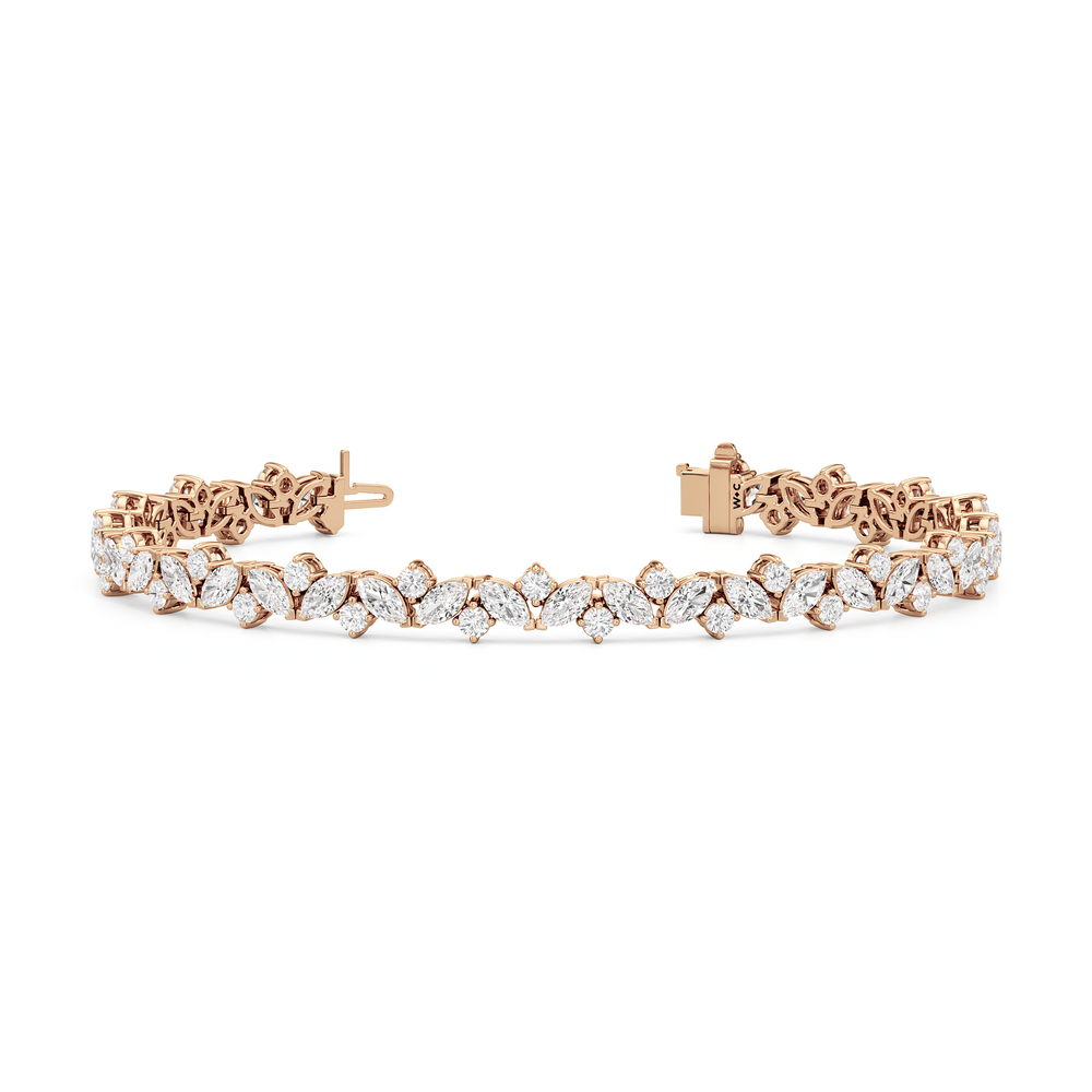 Marquise Wreath Tennis Bracelet with Lab Cut Diamond in 14KT Rose Gold view 2
