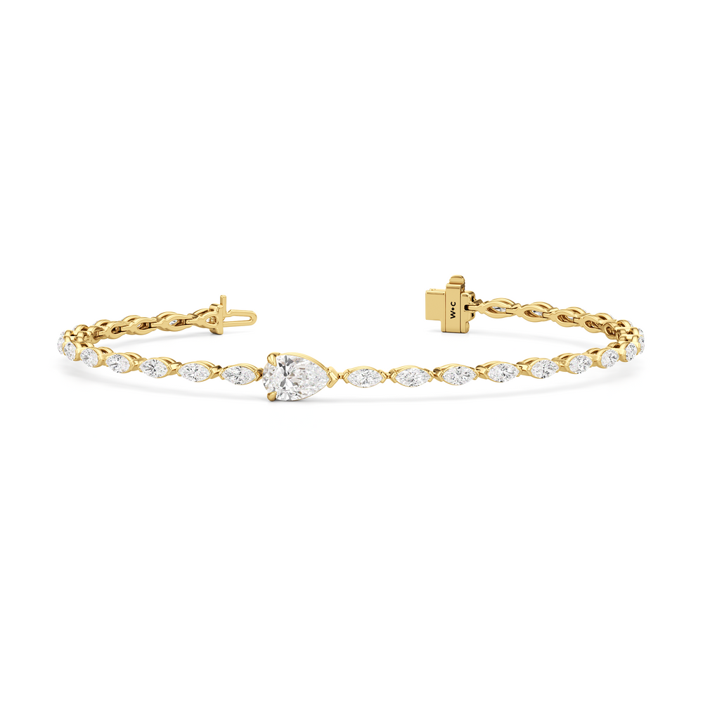 Pear with Trailing Marquise Tennis Bracelet with Lab Cut Diamond in 14KT Yellow Gold view 2
