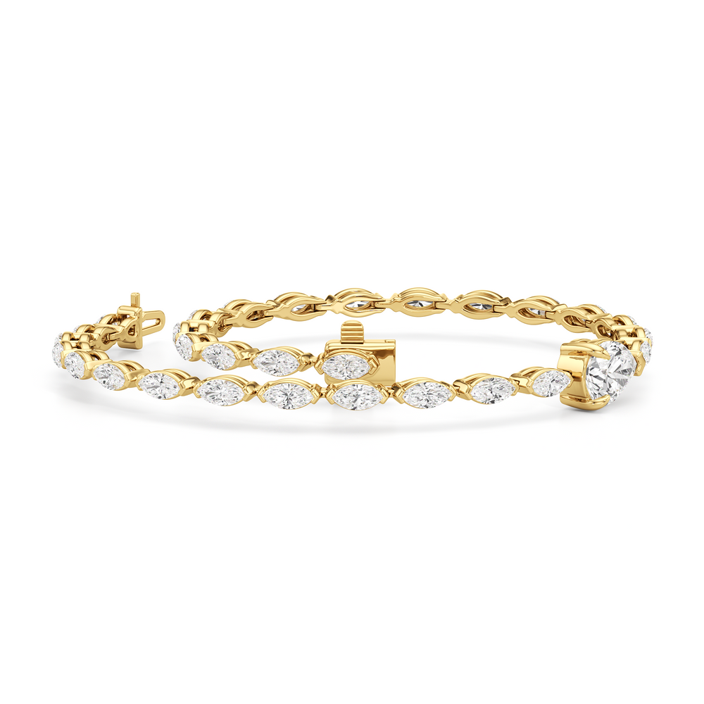 Pear with Trailing Marquise Tennis Bracelet with Lab Cut Diamond in 14KT Yellow Gold view 3
