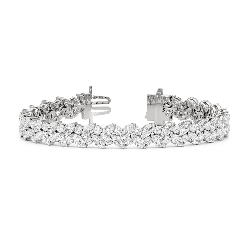 Woven Round and Marquise Tennis Bracelet with Lab Cut Diamond in 14KT White Gold view 1

