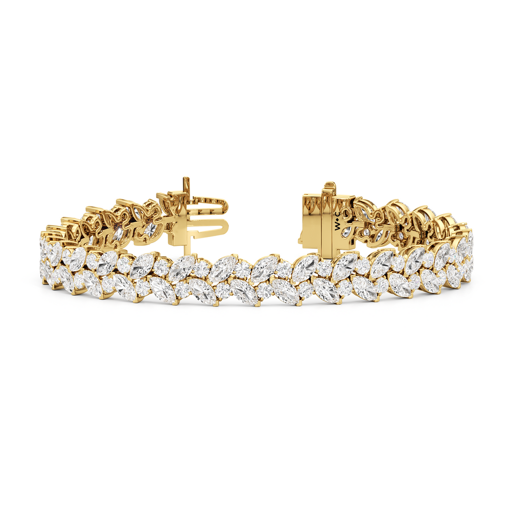 Woven Round and Marquise Tennis Bracelet with Lab Cut Diamond in 14KT Yellow Gold view 1
