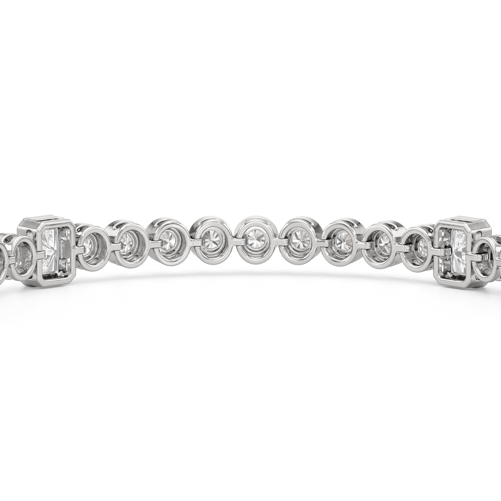 Stationed Radiant Bezel Set Tennis Bracelet with Lab Cut Diamond in 14KT White Gold view 8
