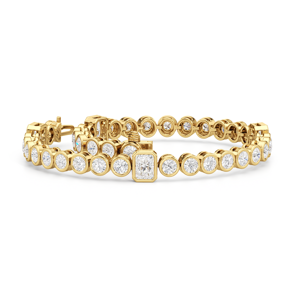 Stationed Radiant Bezel Set Tennis Bracelet with Lab Cut Diamond in 14KT Yellow Gold view 3
