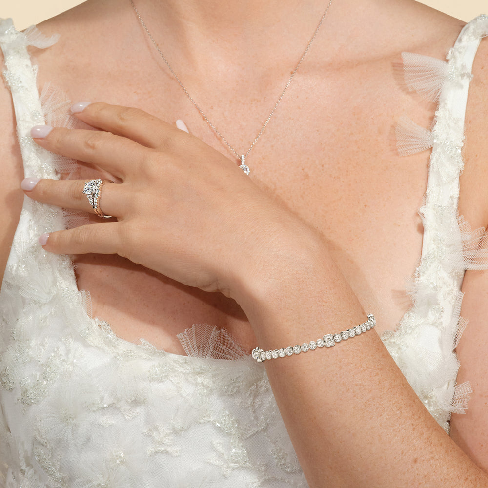 Stationed Radiant Bezel Set Tennis Bracelet with Lab Cut Diamond in 14KT White Gold view 4
