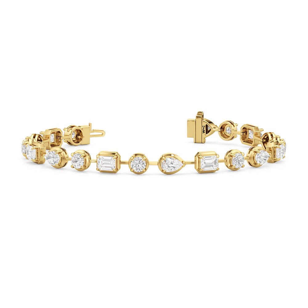 Linear Round, Oval and Emerald Bezel Set Tennis Bracelet with Lab Cut Diamond in 14KT Yellow Gold view 2
