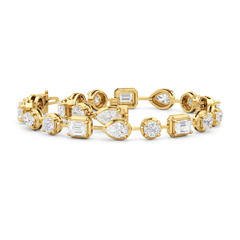 Linear Round, Oval and Emerald Bezel Set Tennis Bracelet with Lab Cut Diamond in 14KT Yellow Gold view 3
