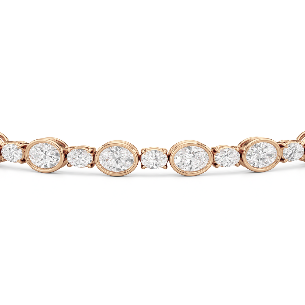 Bezel Oval Alternating Tennis Bracelet with 7 1/2 Cut Diamond in 14KT Rose Gold view 6
