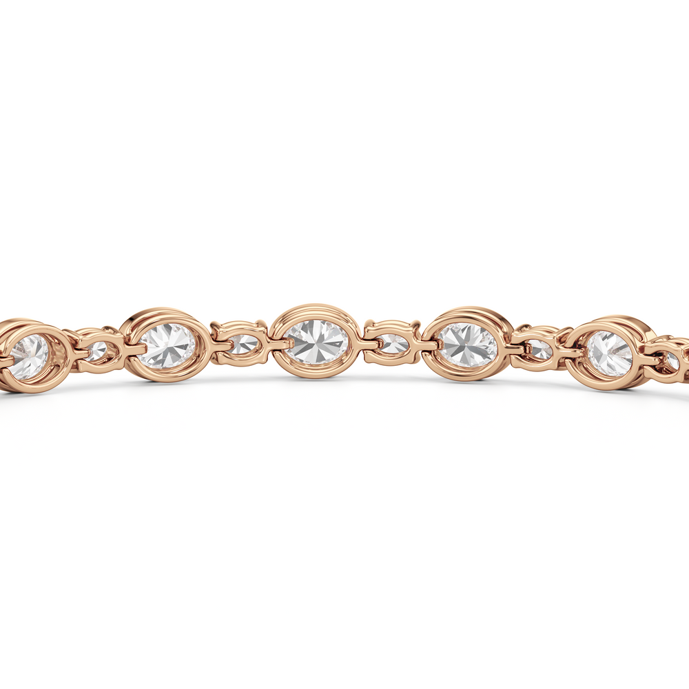 Bezel Oval Alternating Tennis Bracelet with 7 1/2 Cut Diamond in 14KT Rose Gold view 8
