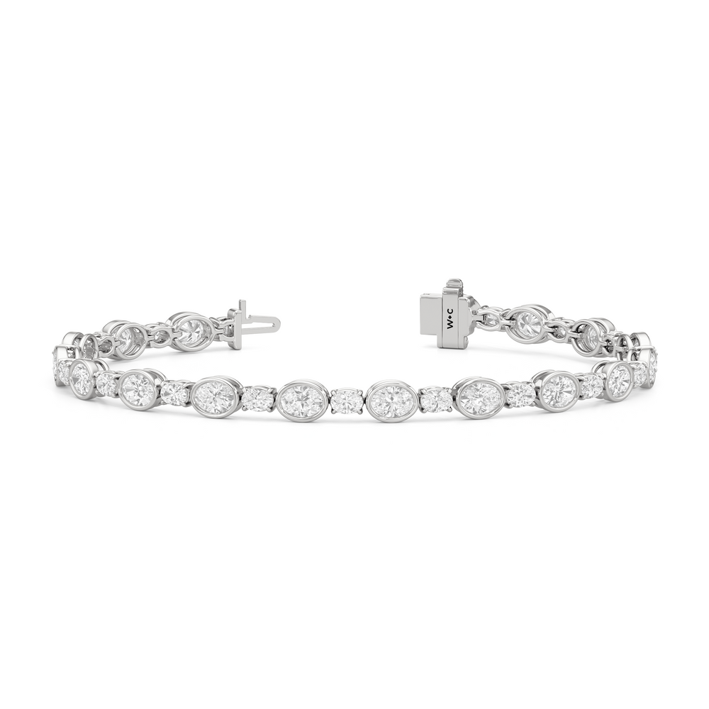 Bezel Oval Alternating Tennis Bracelet with 7 1/2 Cut Diamond in 14KT White Gold view 2

