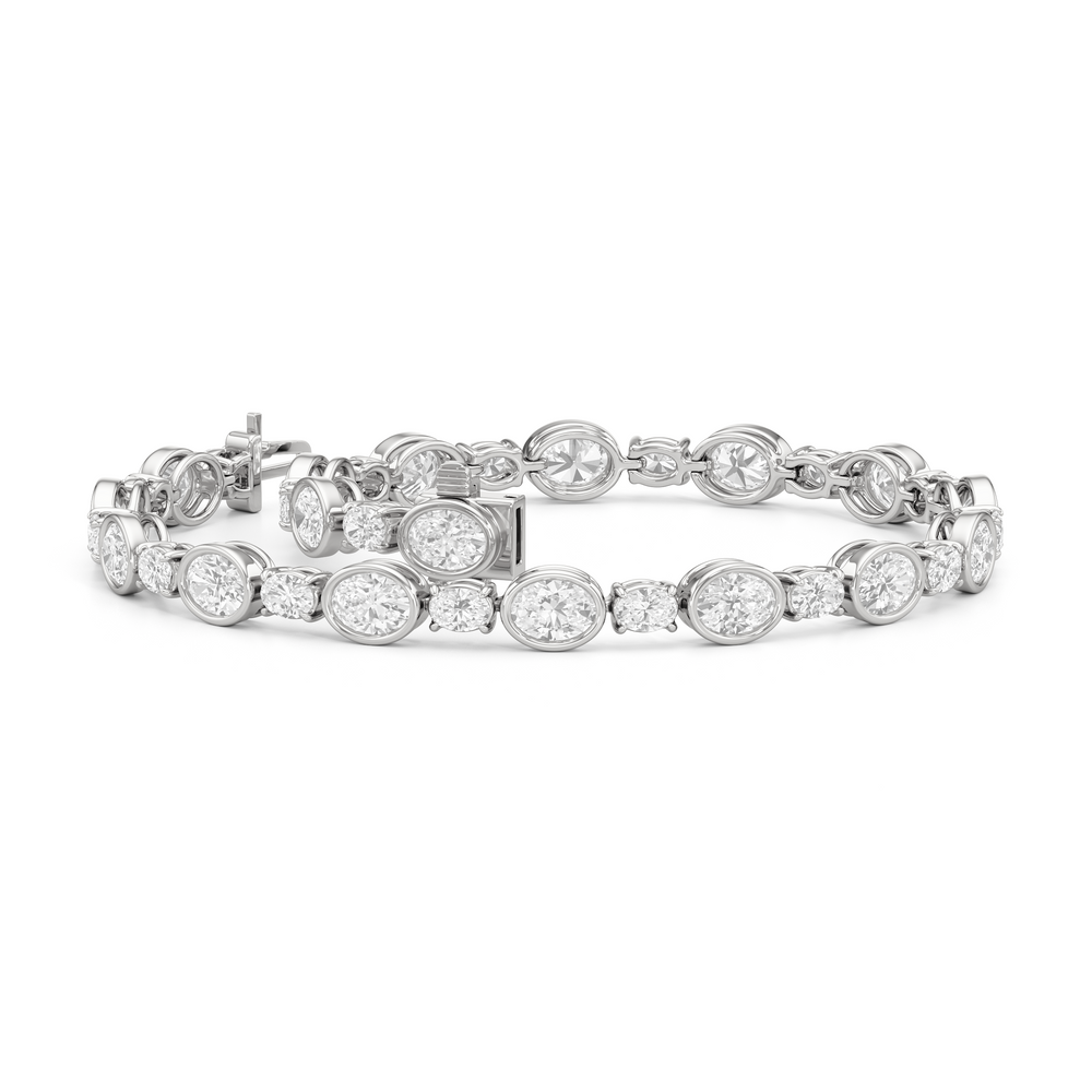 Bezel Oval Alternating Tennis Bracelet with 7 1/2 Cut Diamond in 14KT White Gold view 3
