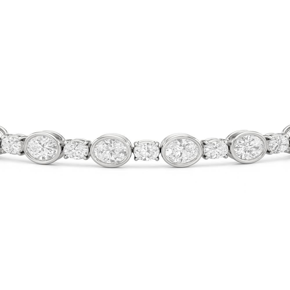 Bezel Oval Alternating Tennis Bracelet with 7 1/2 Cut Diamond in 14KT White Gold view 6
