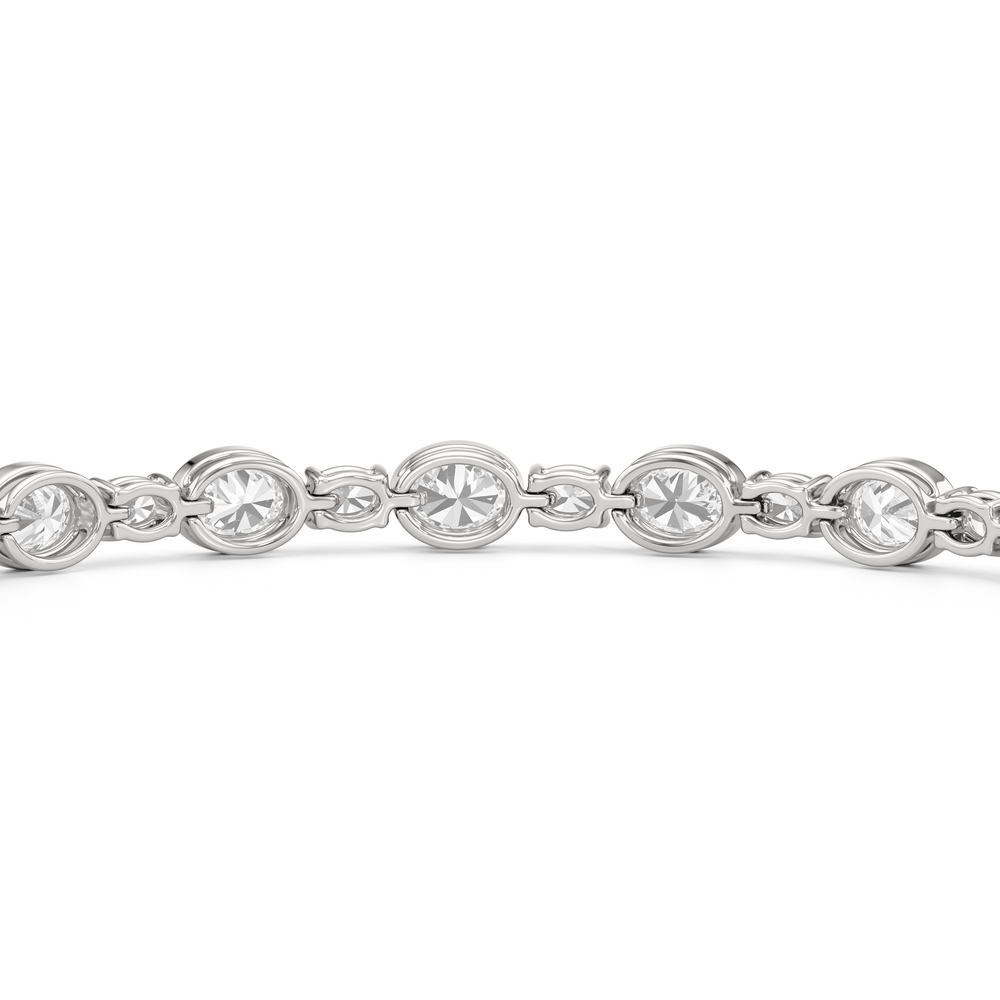 Bezel Oval Alternating Tennis Bracelet with 7 1/2 Cut Diamond in 14KT White Gold view 8
