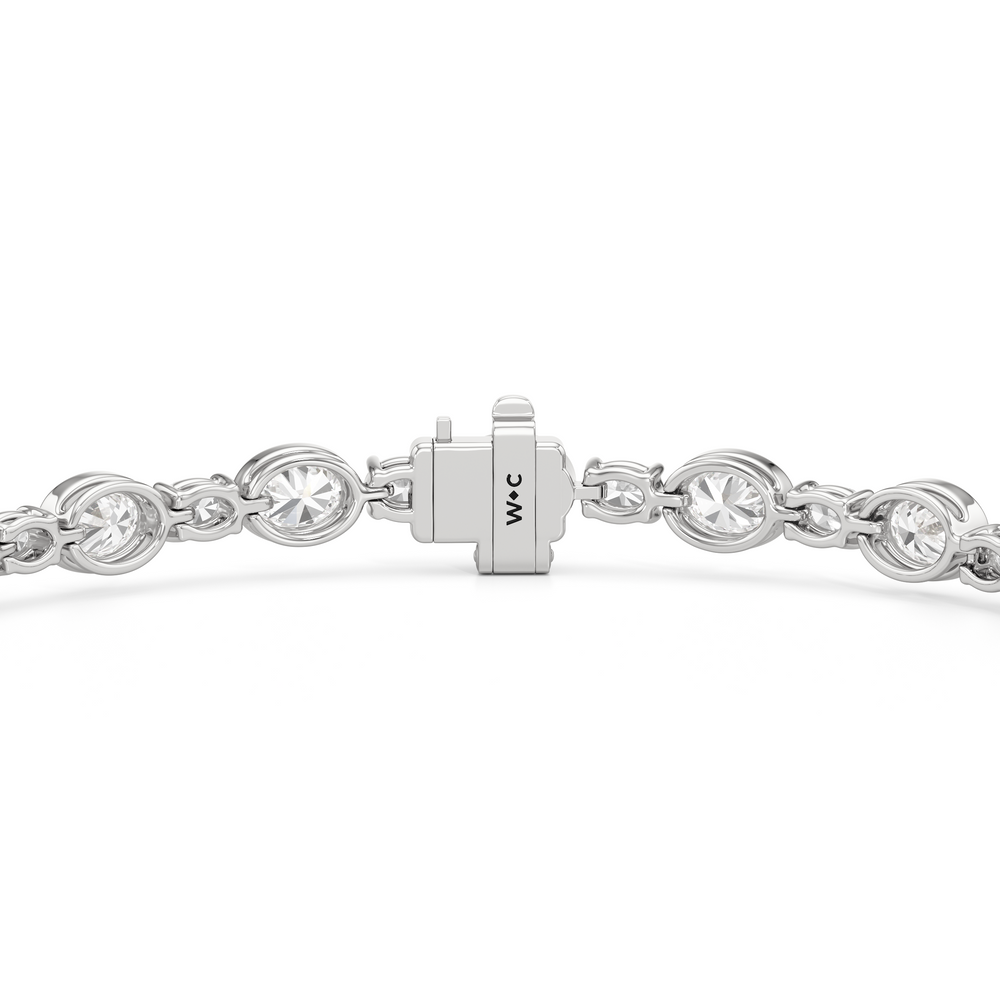 Bezel Oval Alternating Tennis Bracelet with 7 1/2 Cut Diamond in 14KT White Gold view 7
