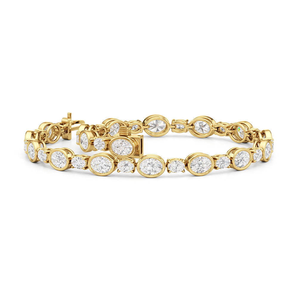 Bezel Oval Alternating Tennis Bracelet with 7 1/2 Cut Diamond in 14KT Yellow Gold view 3
