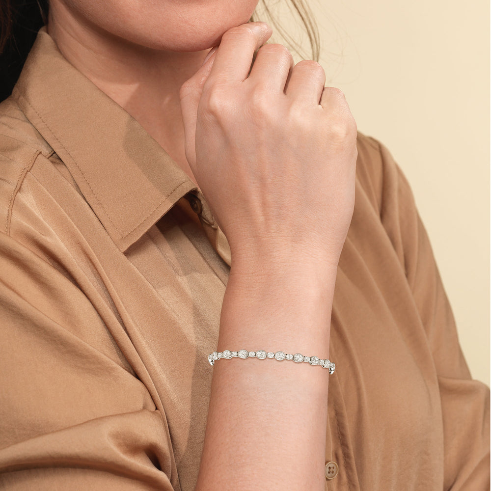 Bezel Oval Alternating Tennis Bracelet with 7 1/2 Cut Diamond in 14KT White Gold view 5
