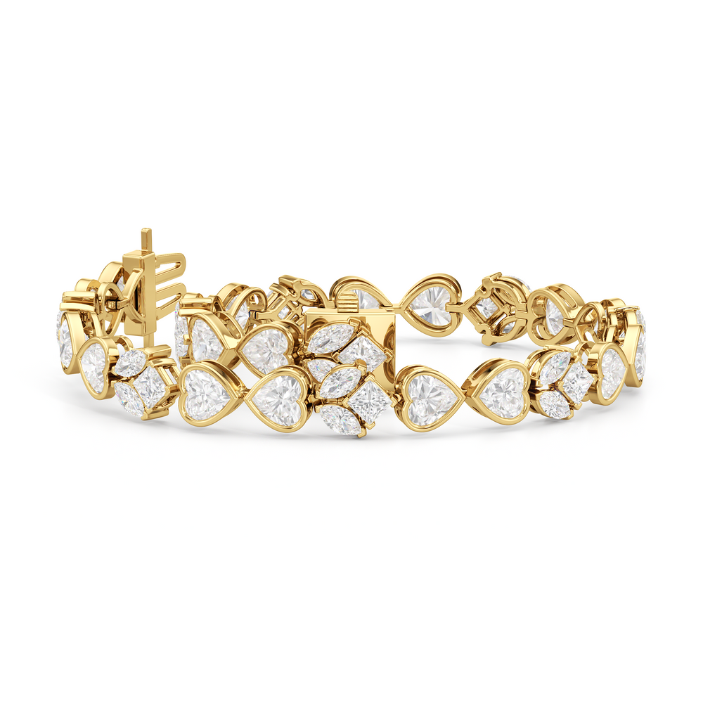 Tulip and Heart Shape Tennis Bracelet with Lab Cut Diamond in 14KT Yellow Gold view 3

