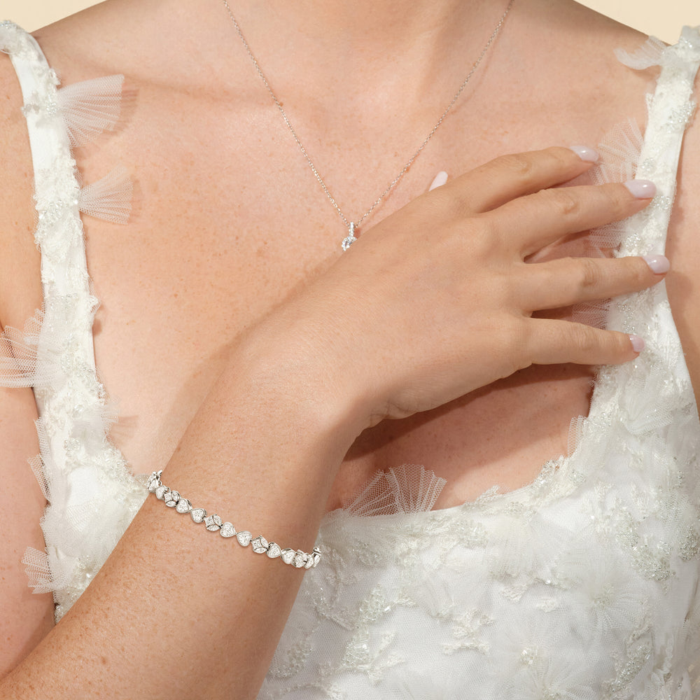 Tulip and Heart Shape Tennis Bracelet with Lab Cut Diamond in 14KT Rose Gold view 4
