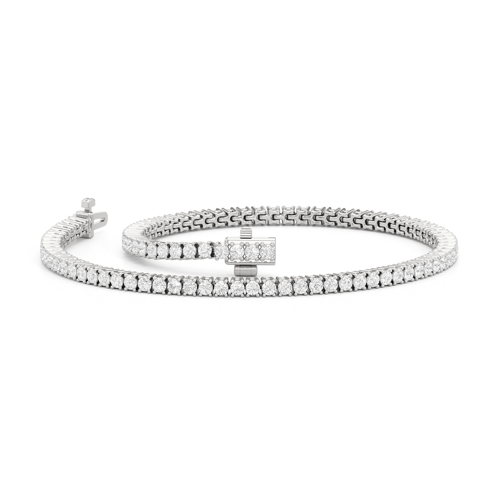 Four Prong Lab Diamond Tennis Bracelet with 2 Cut Diamond in 14KT White Gold view 2
