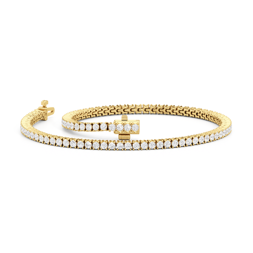Four Prong Lab Diamond Tennis Bracelet with 2 Cut Diamond in 14KT Yellow Gold view 2
