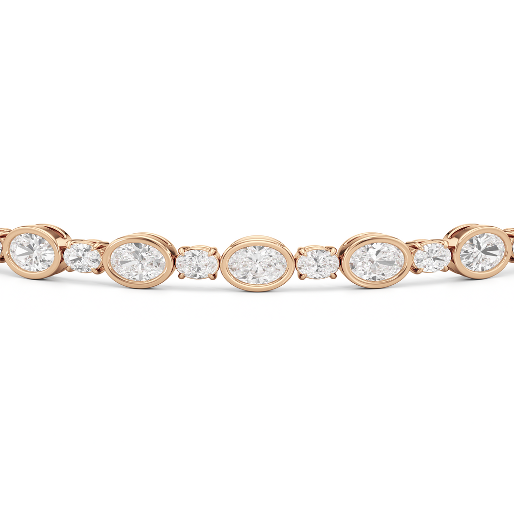 Bezel Oval Alternating Tennis Bracelet with 4 1/2 Cut Diamond in 14KT Rose Gold view 6
