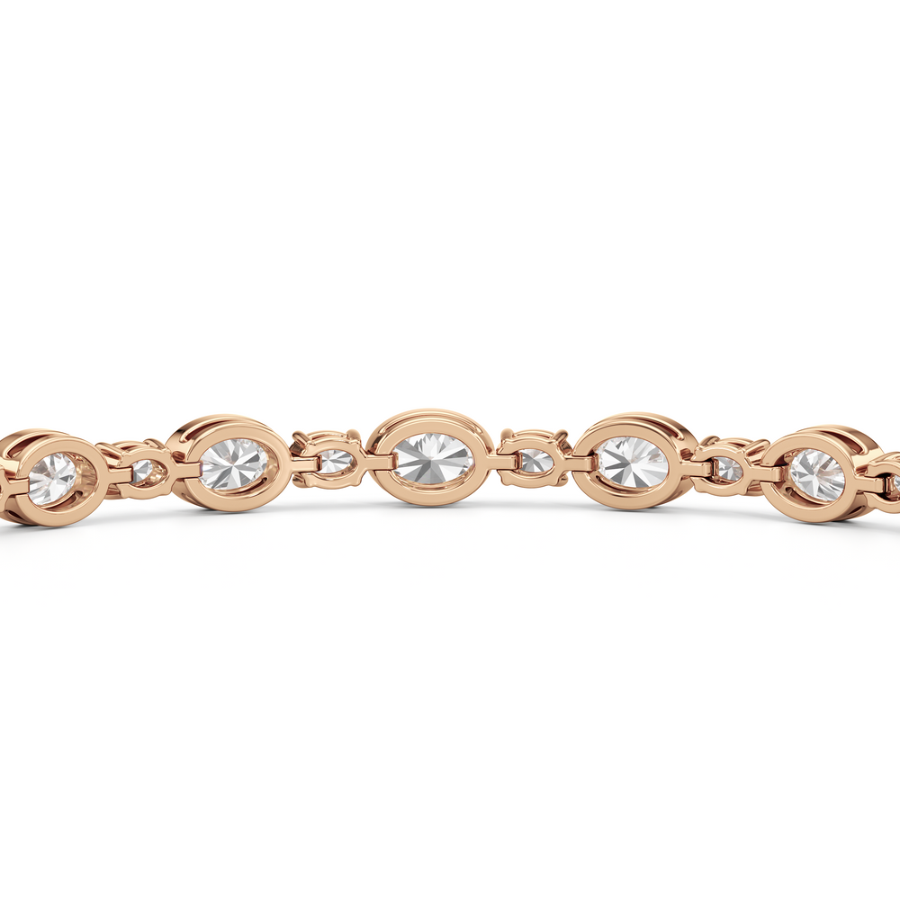 Bezel Oval Alternating Tennis Bracelet with 4 1/2 Cut Diamond in 14KT Rose Gold view 8
