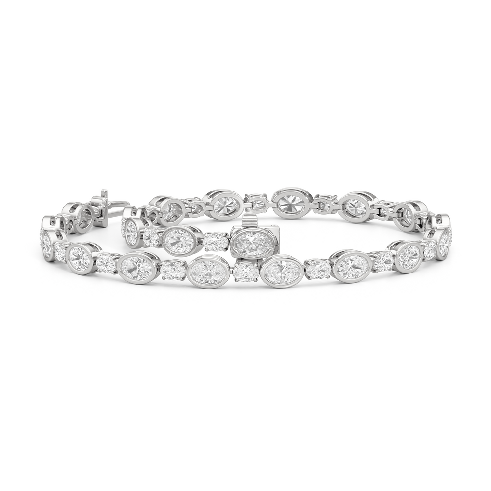 Bezel Oval Alternating Tennis Bracelet with 4 1/2 Cut Diamond in 14KT White Gold view 3
