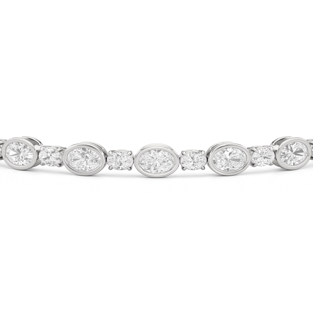 Bezel Oval Alternating Tennis Bracelet with 4 1/2 Cut Diamond in 14KT White Gold view 6
