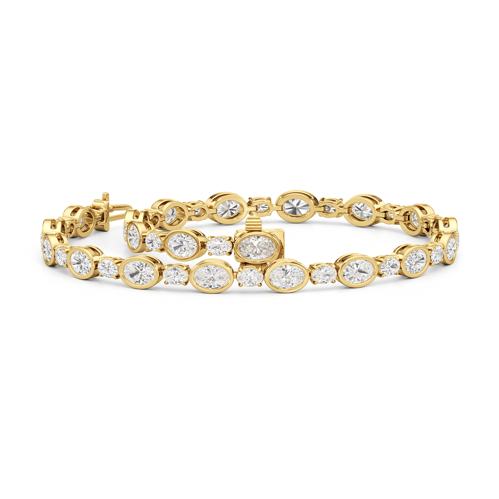Bezel Oval Alternating Tennis Bracelet with 4 1/2 Cut Diamond in 14KT Yellow Gold view 3
