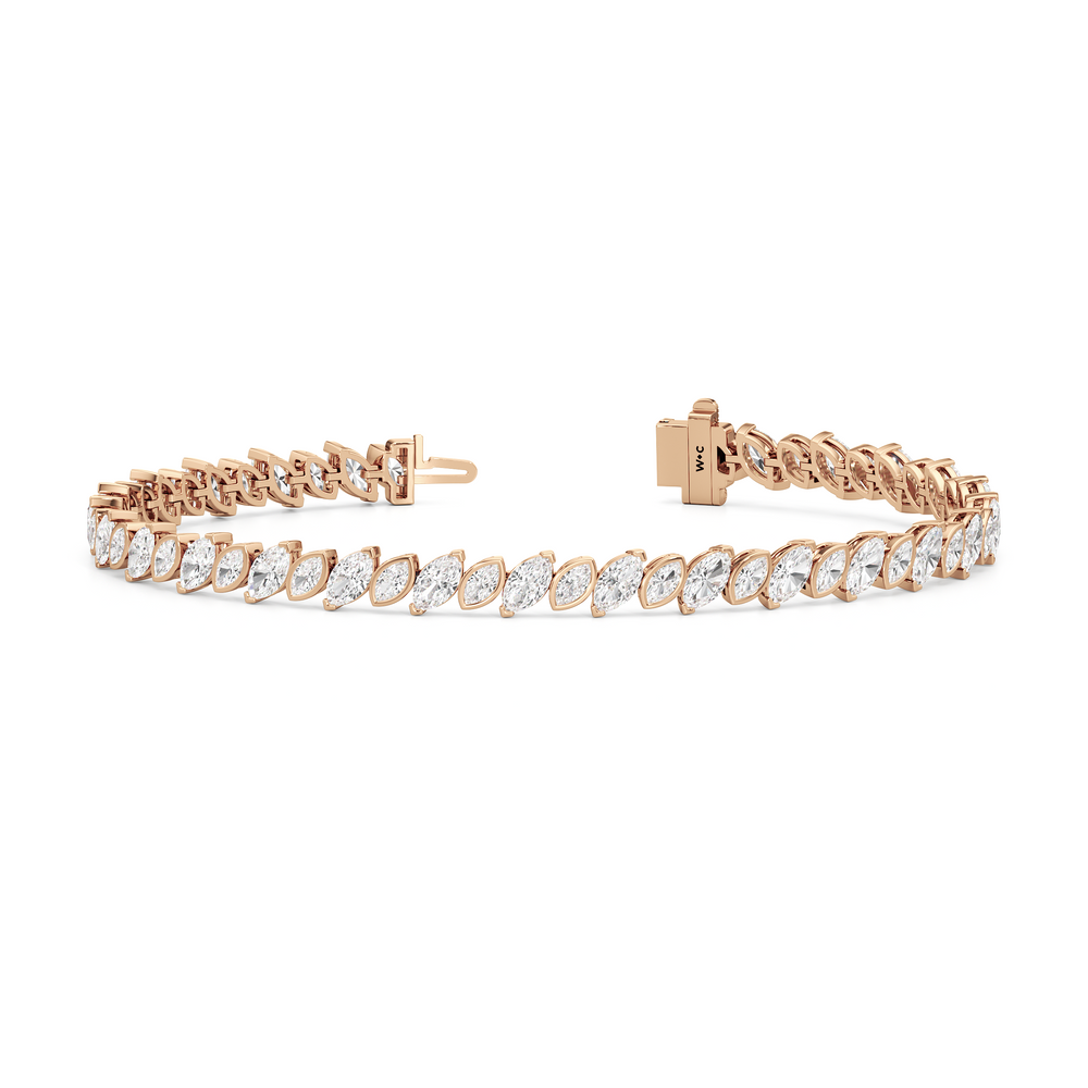 Angled Marquise Bezel Tennis Bracelet with 5 1/2 Cut Diamond in 14KT Rose Gold view 2
