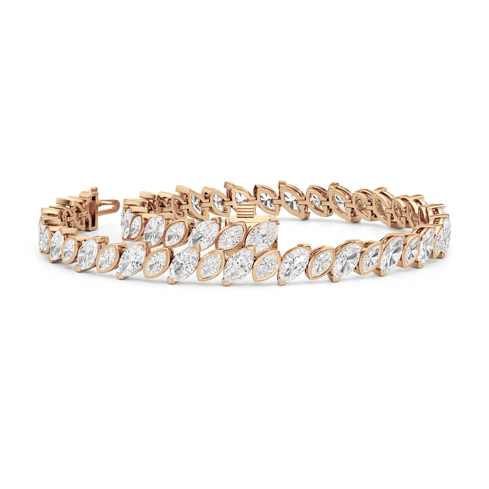 Angled Marquise Bezel Tennis Bracelet with 5 1/2 Cut Diamond in 14KT Rose Gold view 3
