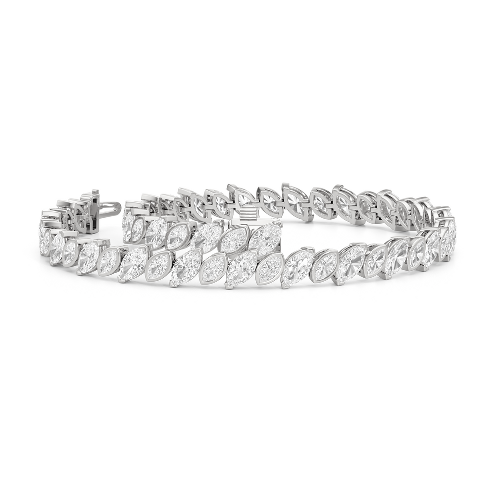 Angled Marquise Bezel Tennis Bracelet with 5 1/2 Cut Diamond in 14KT White Gold view 3
